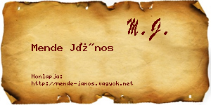 Mende János névjegykártya